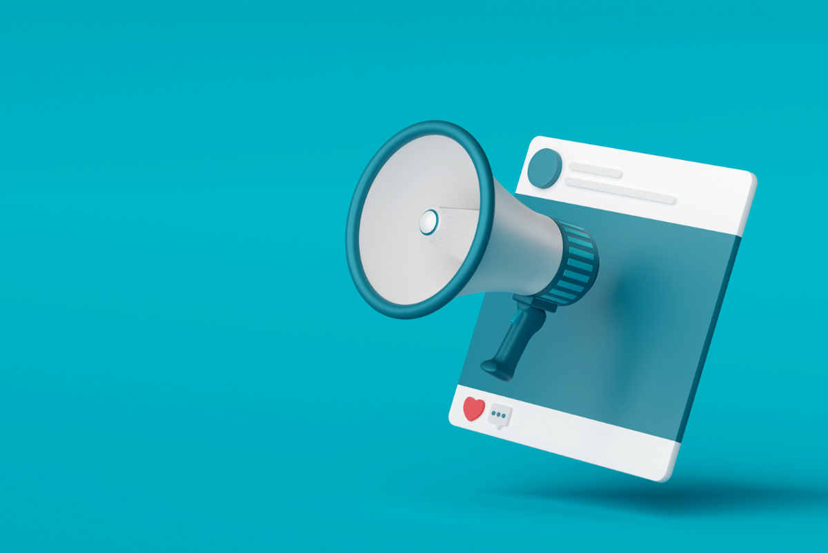 megaphone popping out of a liked social media post posted by Coheseo